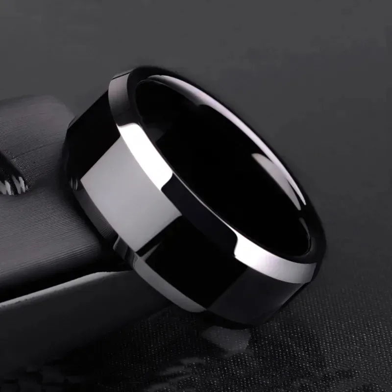 8mm Black Titanium Stainless Men Ring Simple Wedding Bands Rings Gift For Male Jewelry Size 5-13 Drop shipping