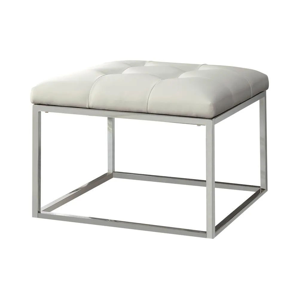 Accents : Ottomans - White - Upholstered Tufted Ottoman White And Chrome