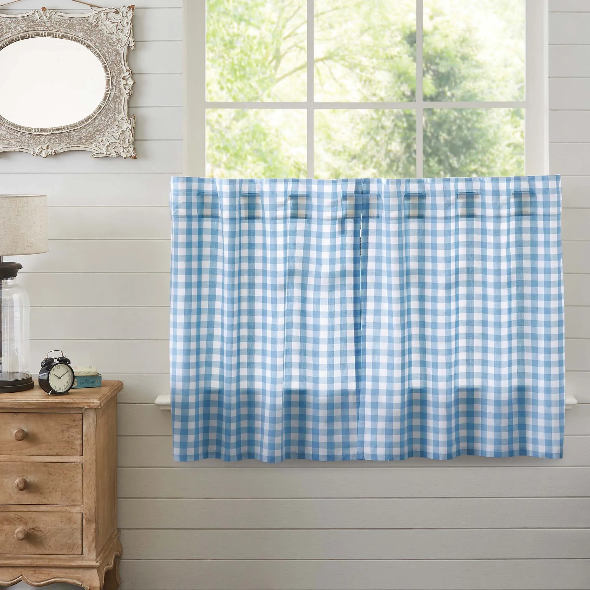 Annie Blue Buffalo Check Lined Tier Curtains 36"