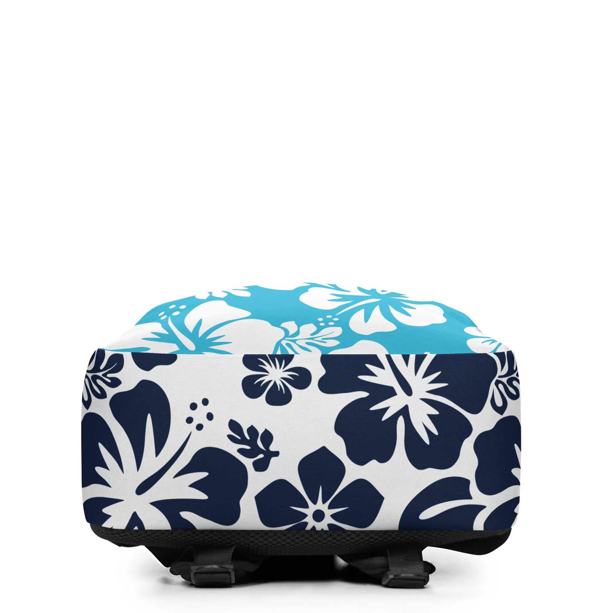 Aqua Blue and Navy Blue Hawaiian Print Backpack