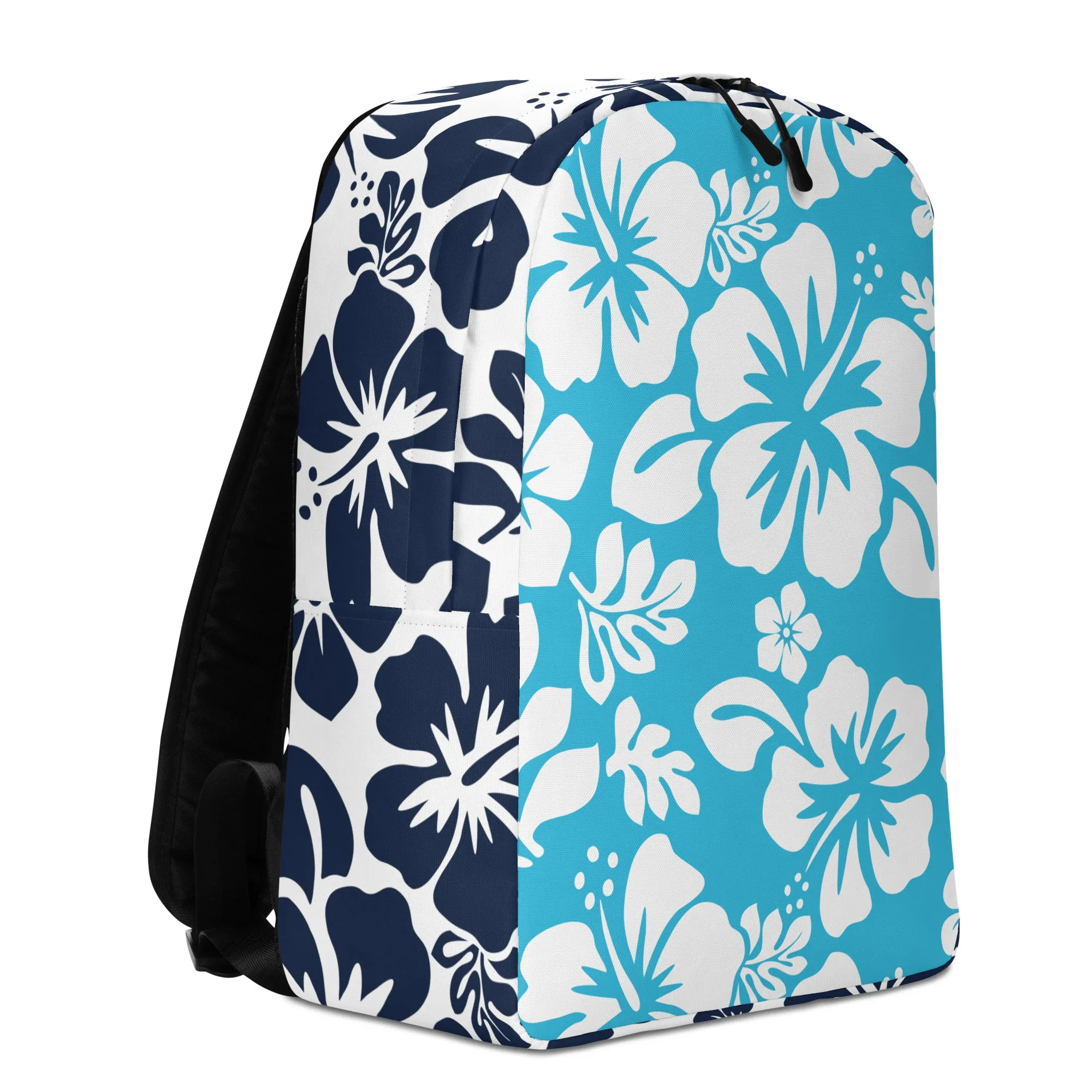 Aqua Blue and Navy Blue Hawaiian Print Backpack