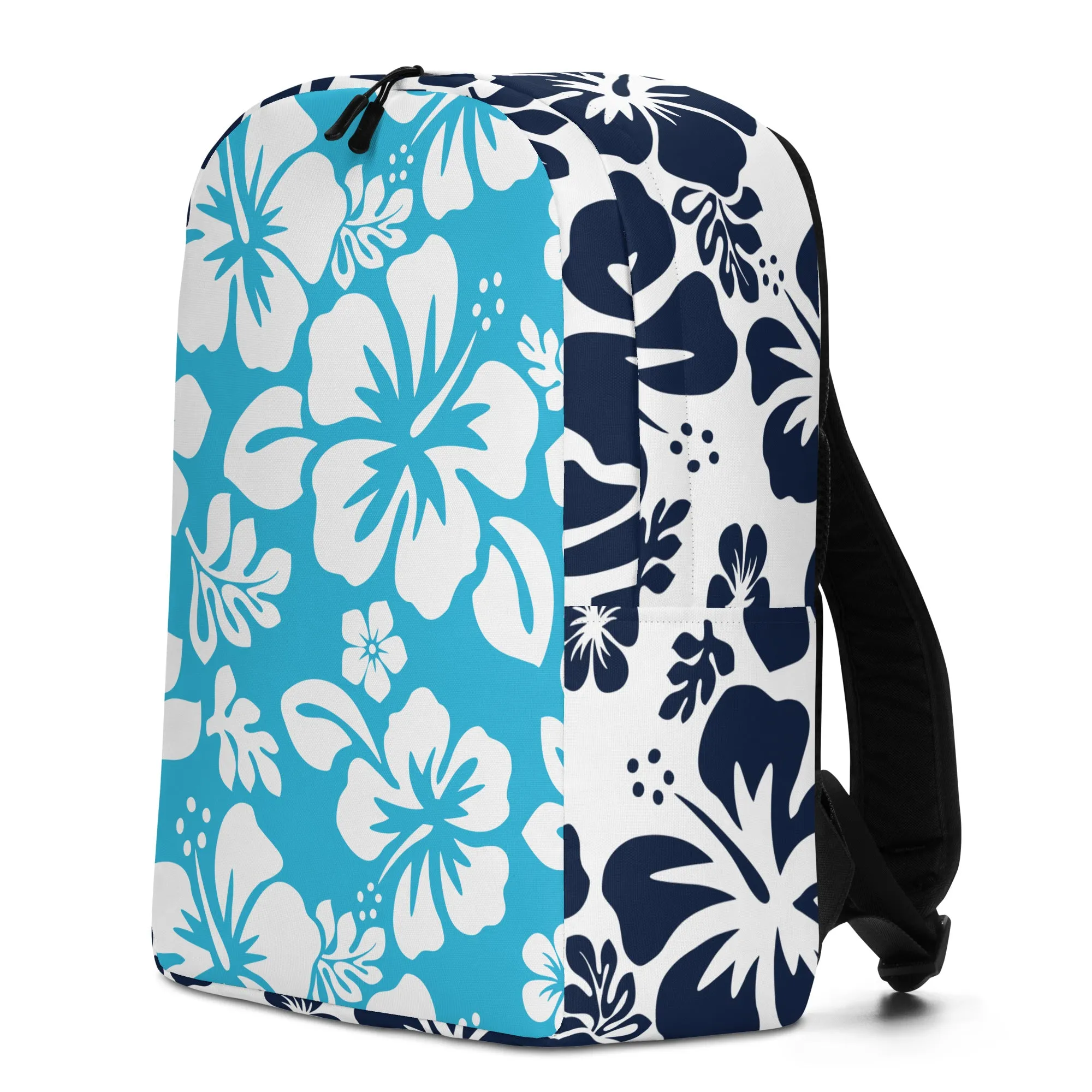 Aqua Blue and Navy Blue Hawaiian Print Backpack