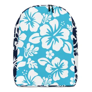 Aqua Blue and Navy Blue Hawaiian Print Backpack