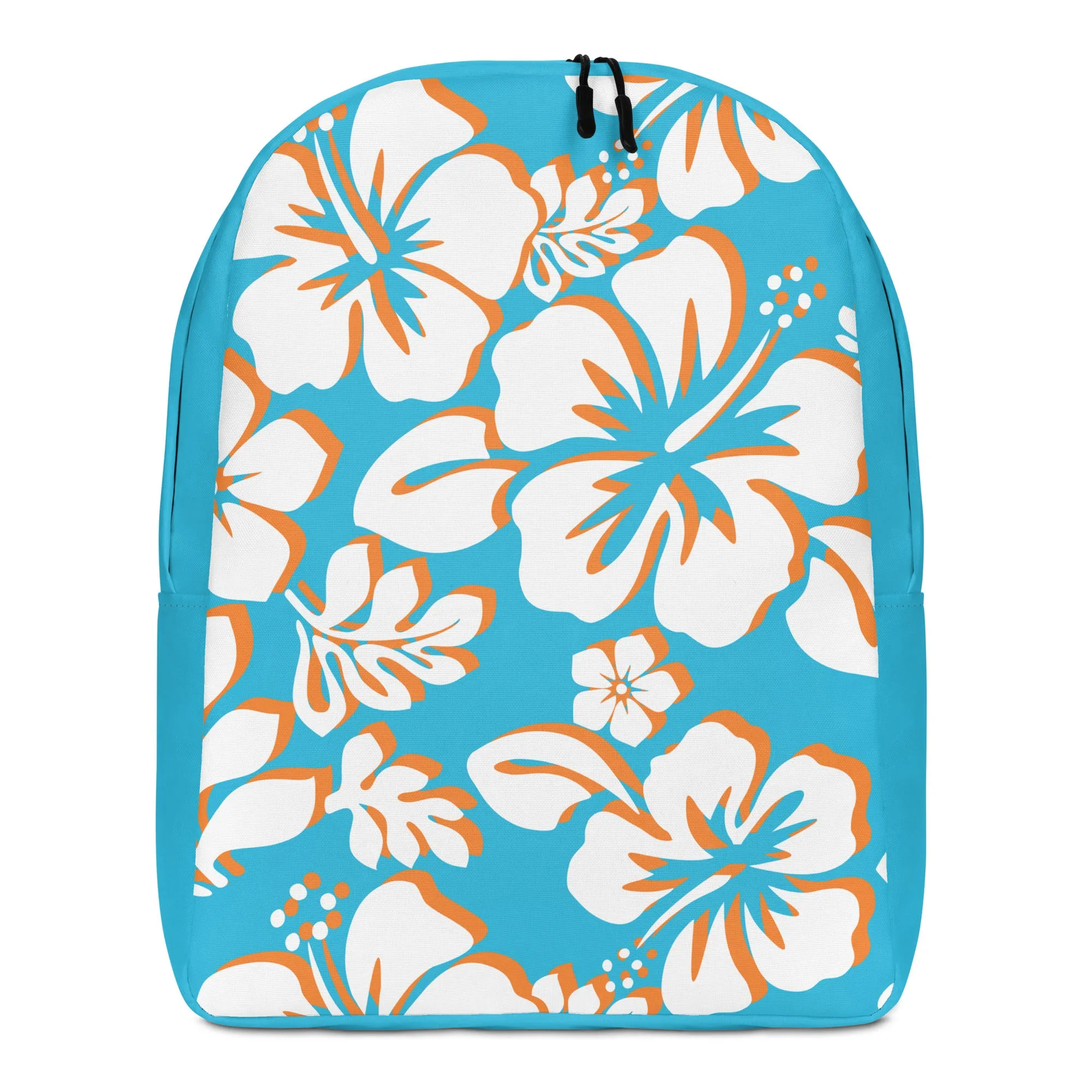 Aqua Blue, Orange and White Hawaiian Print Backpack