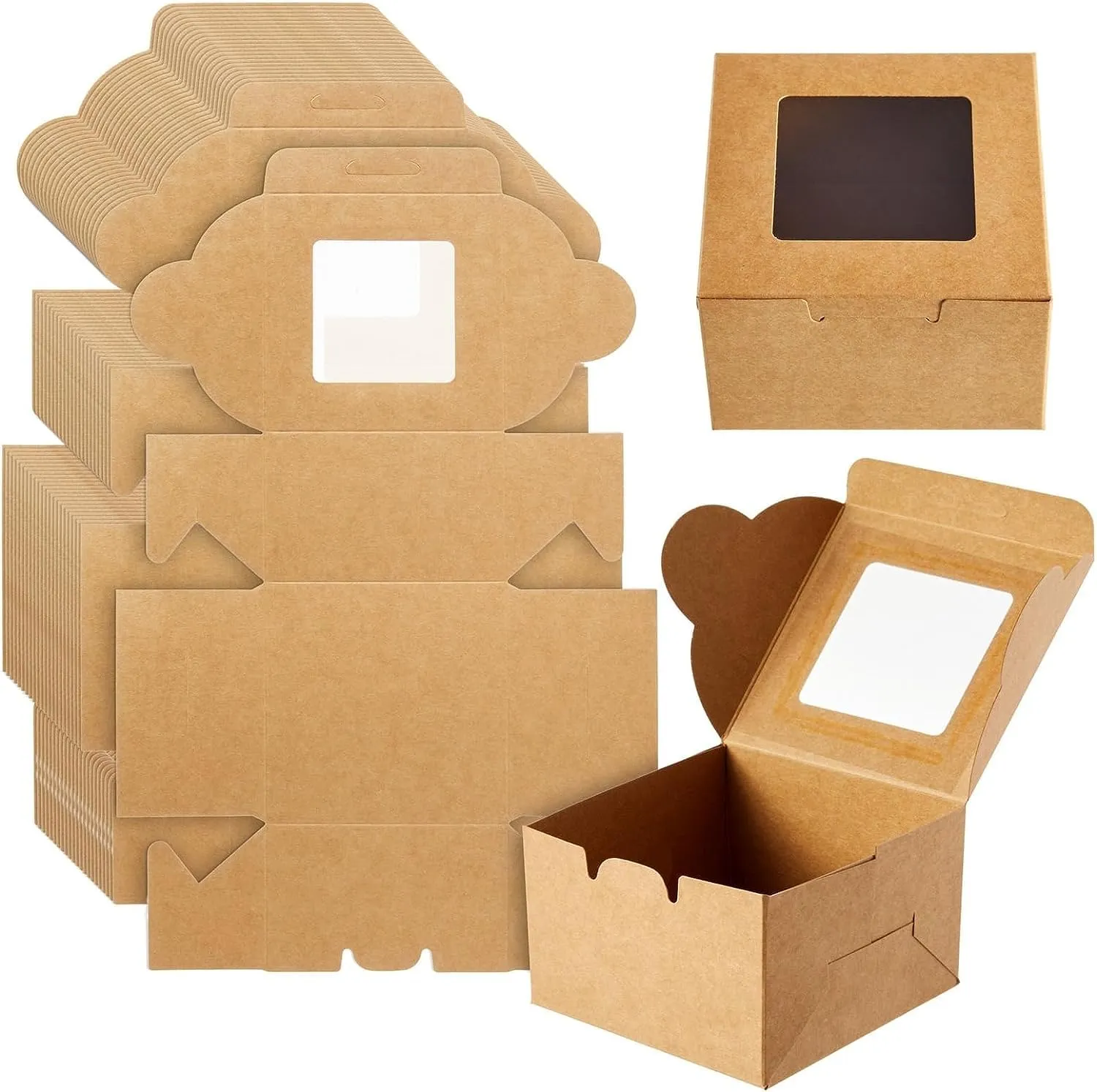 BIG BOX- 25 Piece Brown Bakery Boxes Small Cookie Boxes Kraft Baking Boxes with Windows for Strawberries Chocolate Dessert Treat Candy Donuts Mini Cake and Party Favor 3x3x2 Inches