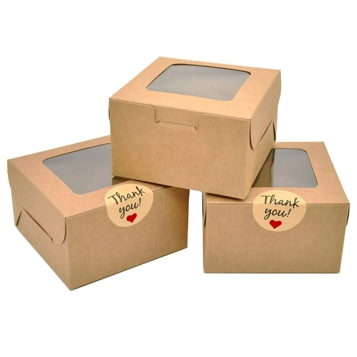 BIG BOX- 25 Piece Brown Bakery Boxes Small Cookie Boxes Kraft Baking Boxes with Windows for Strawberries Chocolate Dessert Treat Candy Donuts Mini Cake and Party Favor 3x3x2 Inches