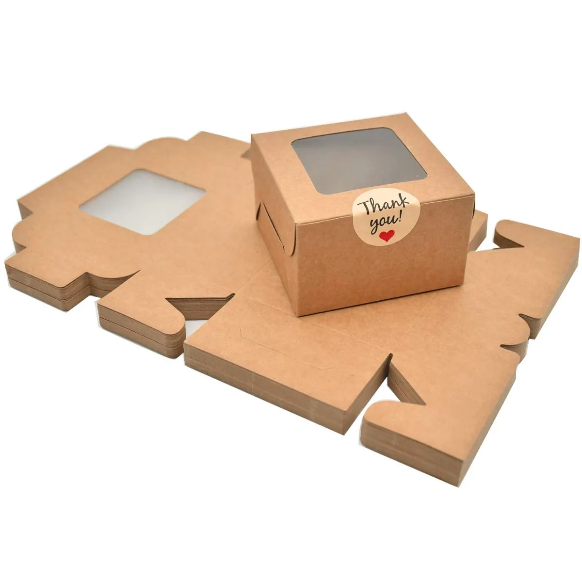 BIG BOX- 25 Piece Brown Bakery Boxes Small Cookie Boxes Kraft Baking Boxes with Windows for Strawberries Chocolate Dessert Treat Candy Donuts Mini Cake and Party Favor 3x3x2 Inches