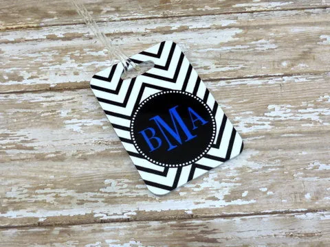 Black Chevron Bag tags  Set of 2