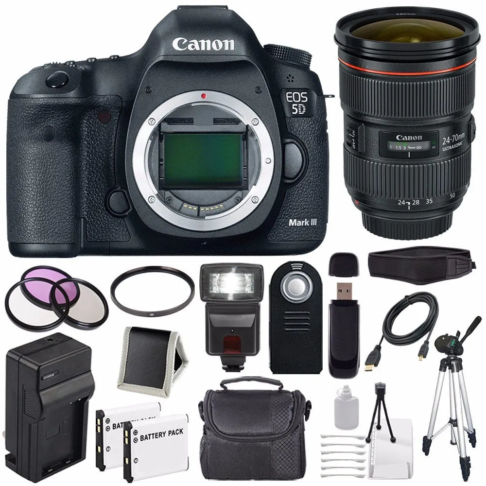 Canon EOD 5D III Digital Camera International Model   Canon EF 24-70mm f/2.8L II USM Lens   LP-E6 Battery Bundle