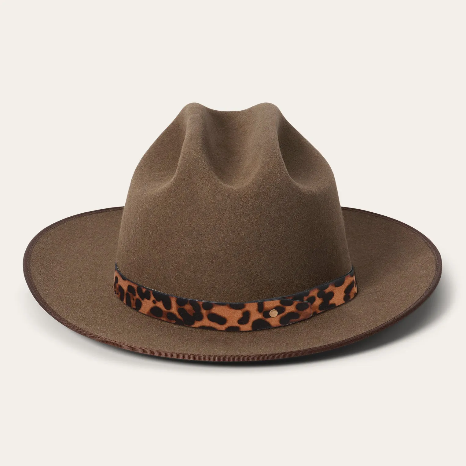 Classic Brown Felt Fedora with Chic Leopard Print Ribbon