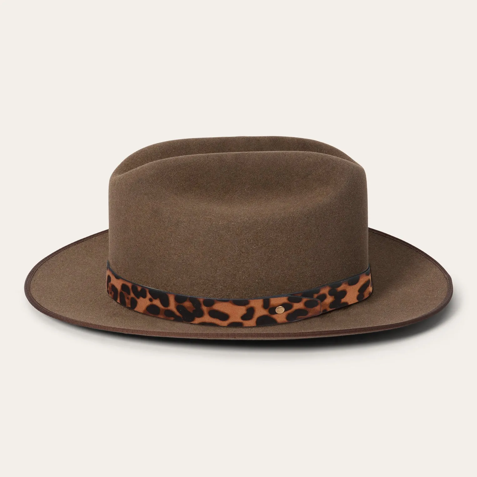 Classic Brown Felt Fedora with Chic Leopard Print Ribbon