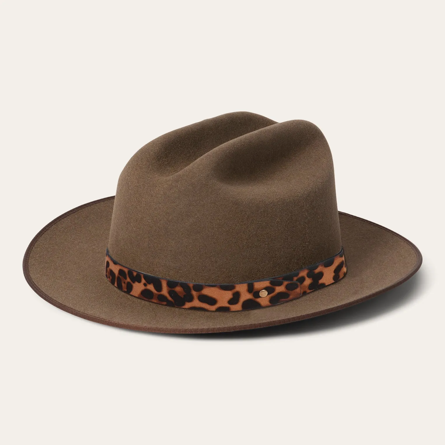 Classic Brown Felt Fedora with Chic Leopard Print Ribbon