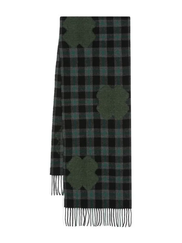 Cross Wool Scarf - Olive Grid Cross