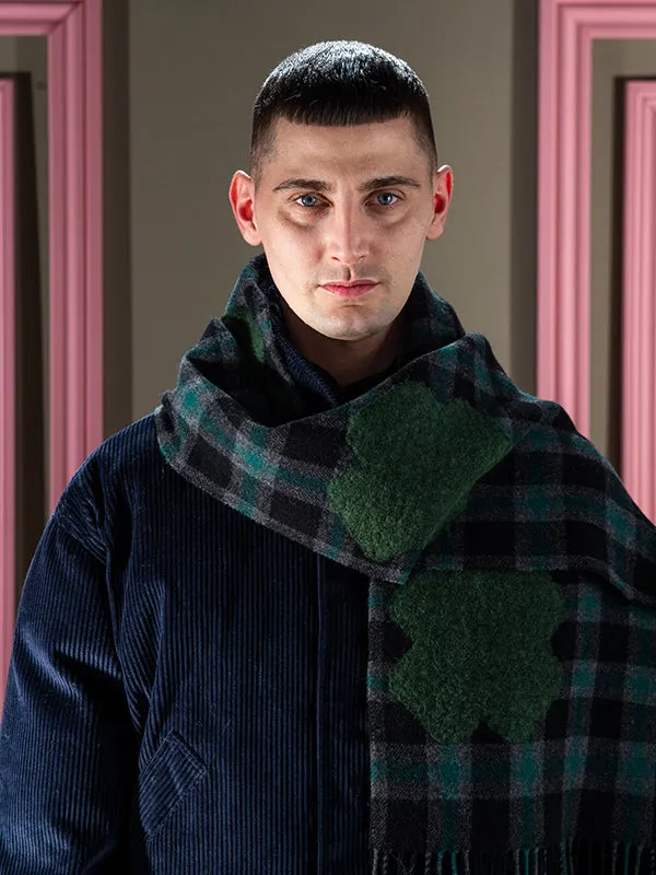 Cross Wool Scarf - Olive Grid Cross