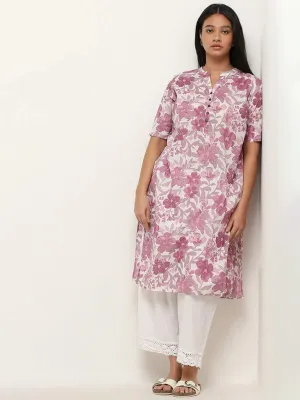 Diza Lilac Floral Printed Straight Kurta