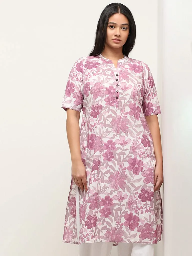 Diza Lilac Floral Printed Straight Kurta