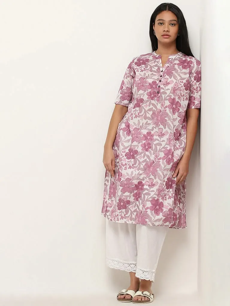 Diza Lilac Floral Printed Straight Kurta