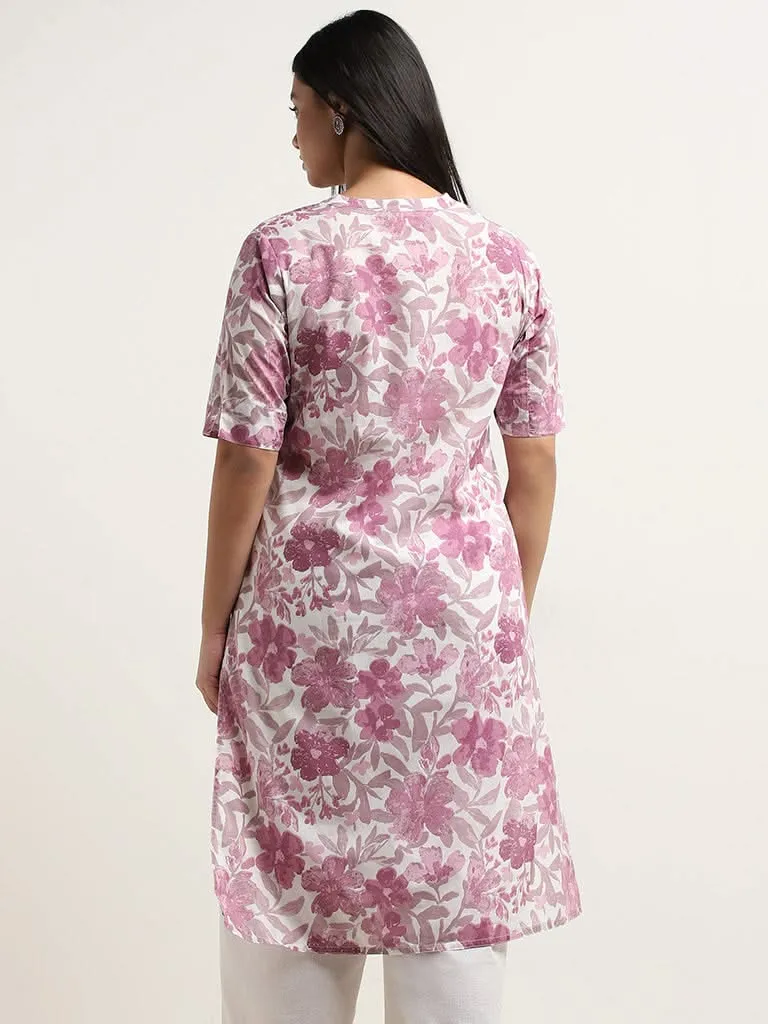 Diza Lilac Floral Printed Straight Kurta