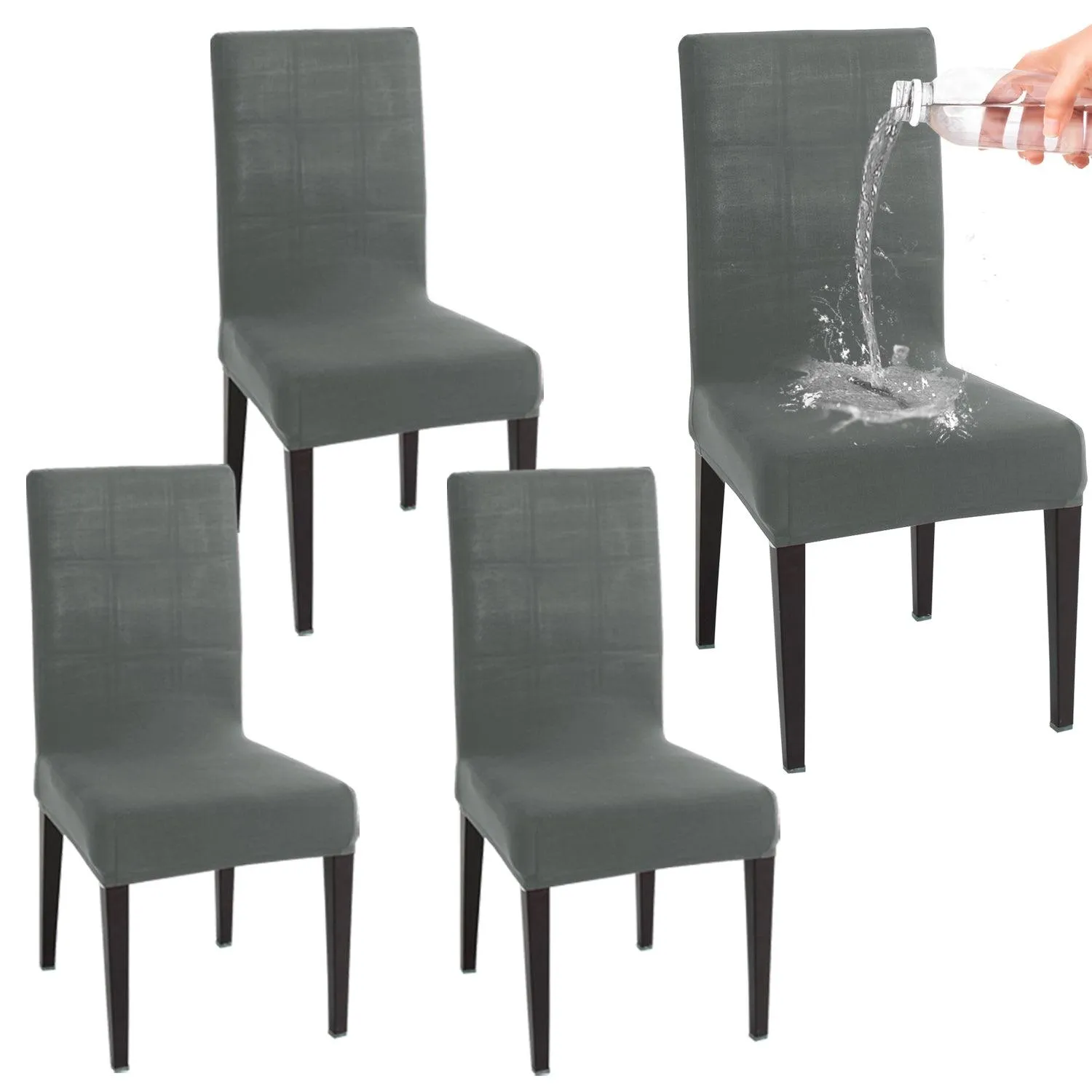 Elastic Stretchable Water Resistant Dining Chair Cover, Dark Grey