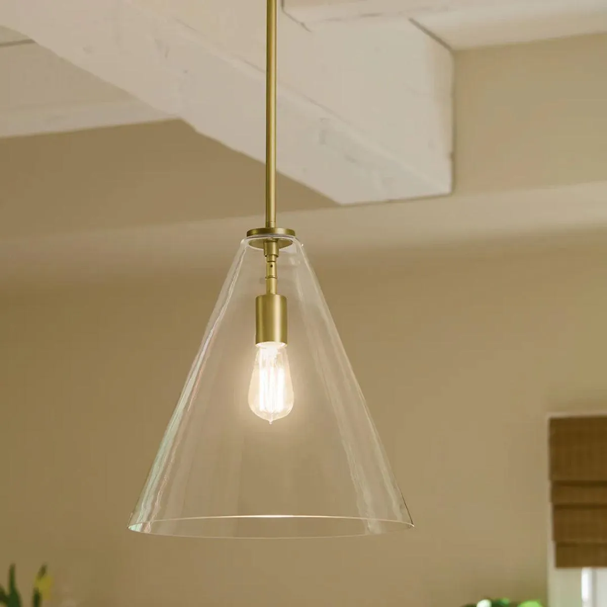 Everly 16" 1-Light Cone Pendant Light with Clear Glass, Natural Brass Finish