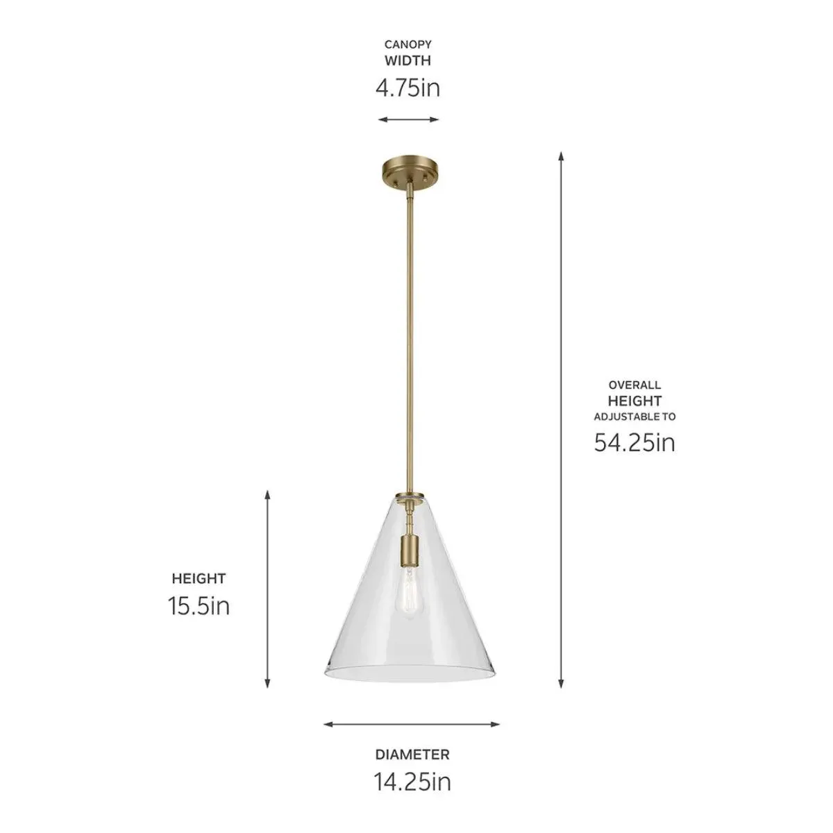 Everly 16" 1-Light Cone Pendant Light with Clear Glass, Natural Brass Finish