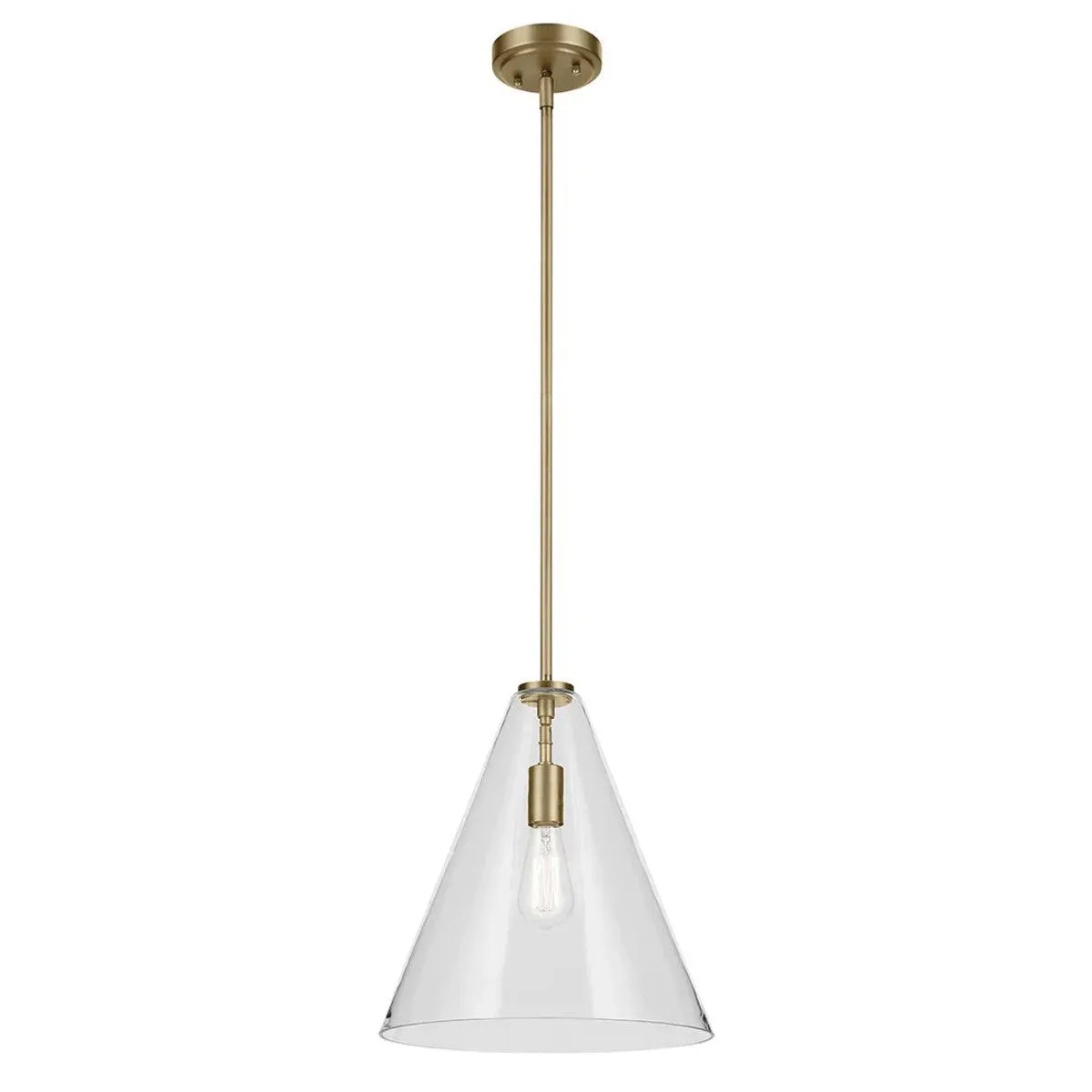 Everly 16" 1-Light Cone Pendant Light with Clear Glass, Natural Brass Finish