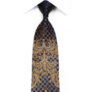 Giovanni Crystal Rhinestone Necktie Golden Damask On Navy With Sparkles