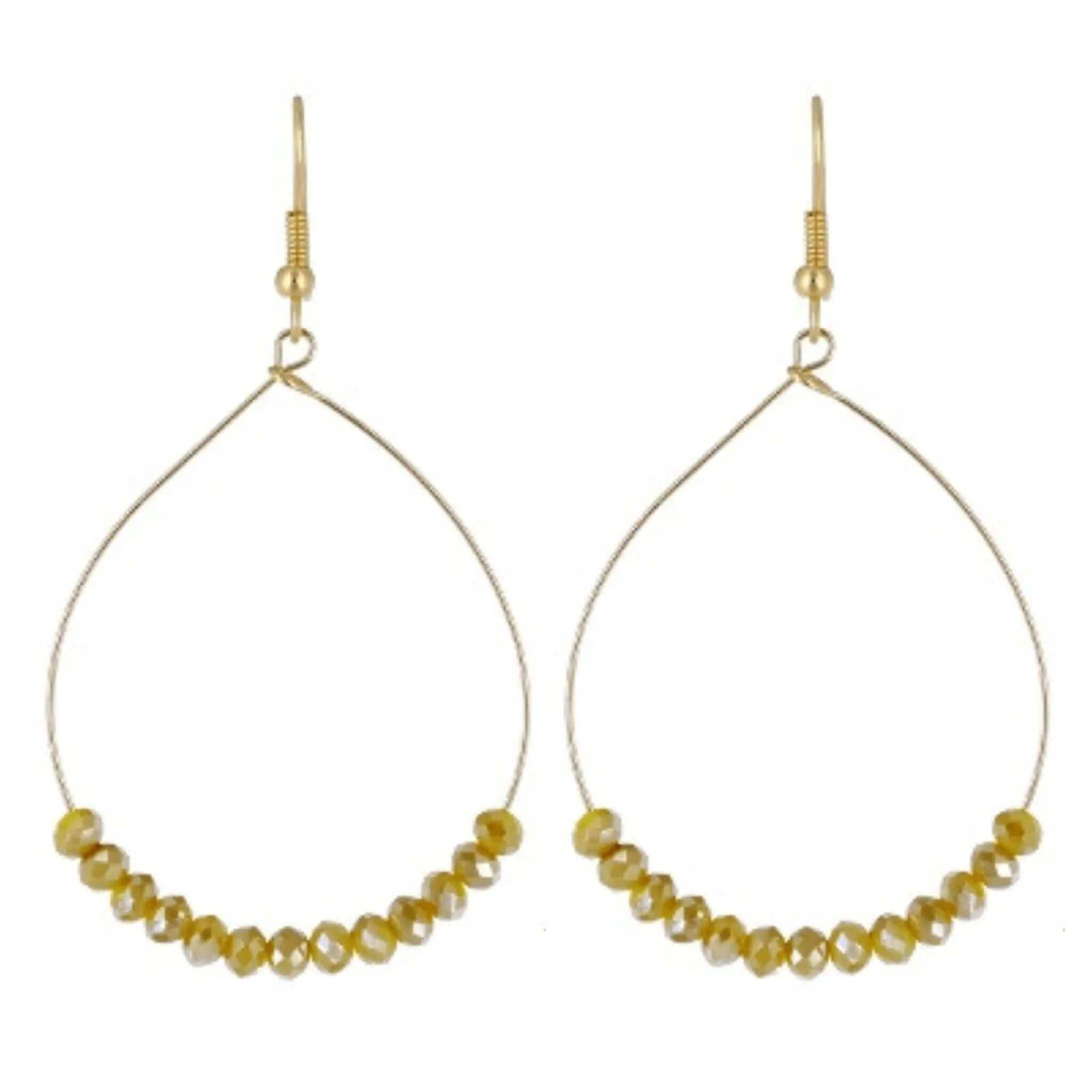 Gold Wire Yellow Glass Beaded Hoop Earrings