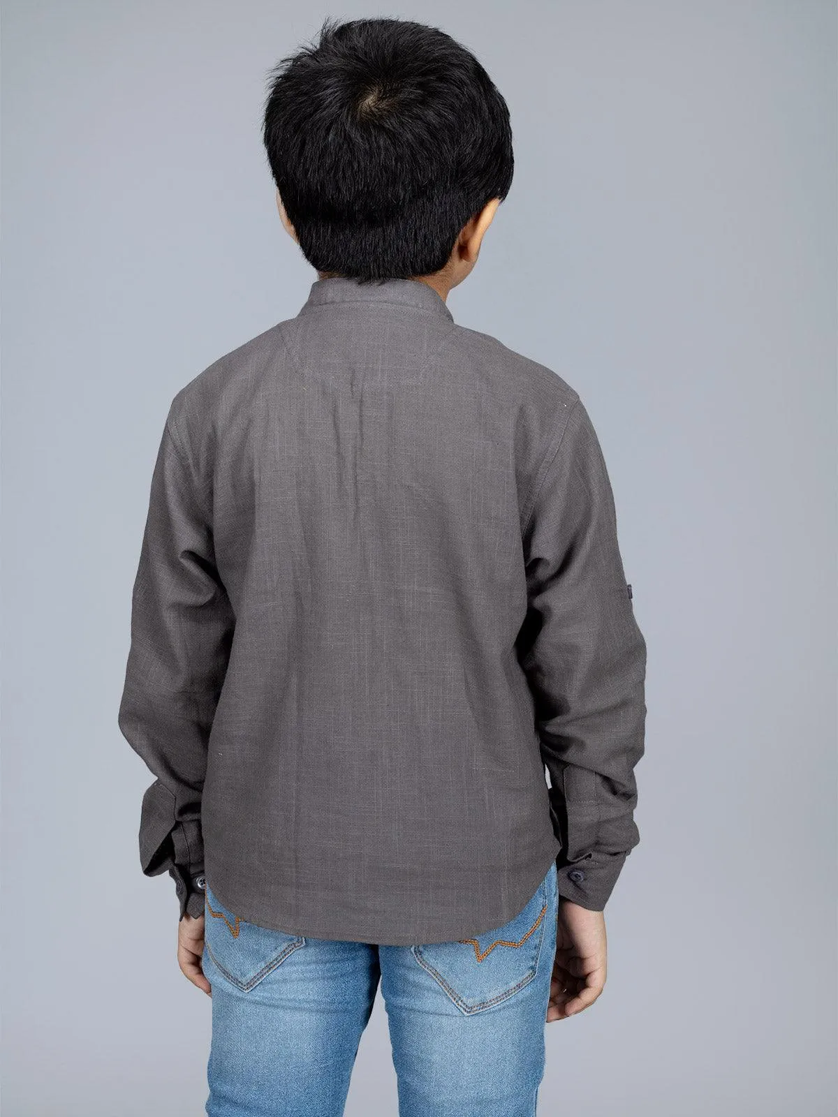 Gray Slab Cotton Boys Short Kurta