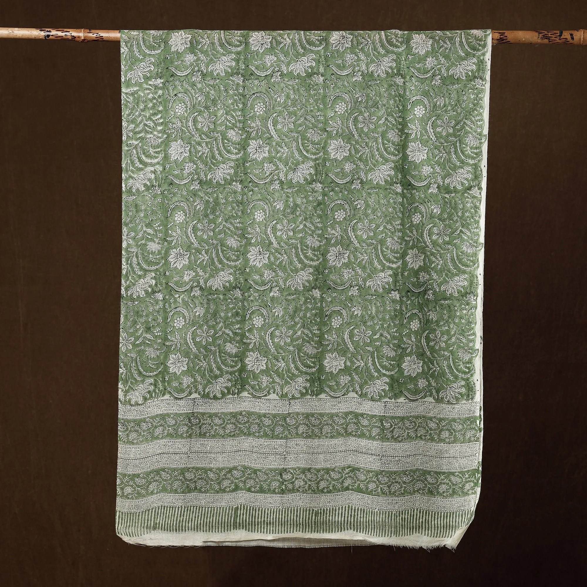 Green - Pure Wool Sanganeri Hand Block Printed Stole