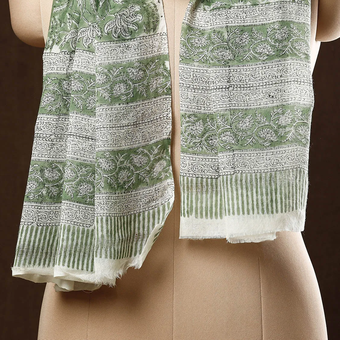 Green - Pure Wool Sanganeri Hand Block Printed Stole