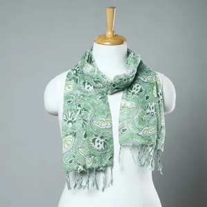 Green - Sanganeri Block Printed Cotton Stole with Tassels 58