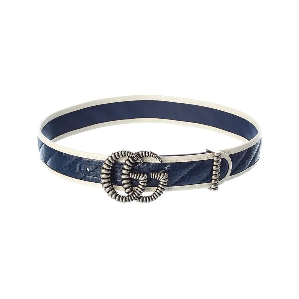 Gucci Marmont Torchon GG Blue Belt Leather Size 90/36 576202