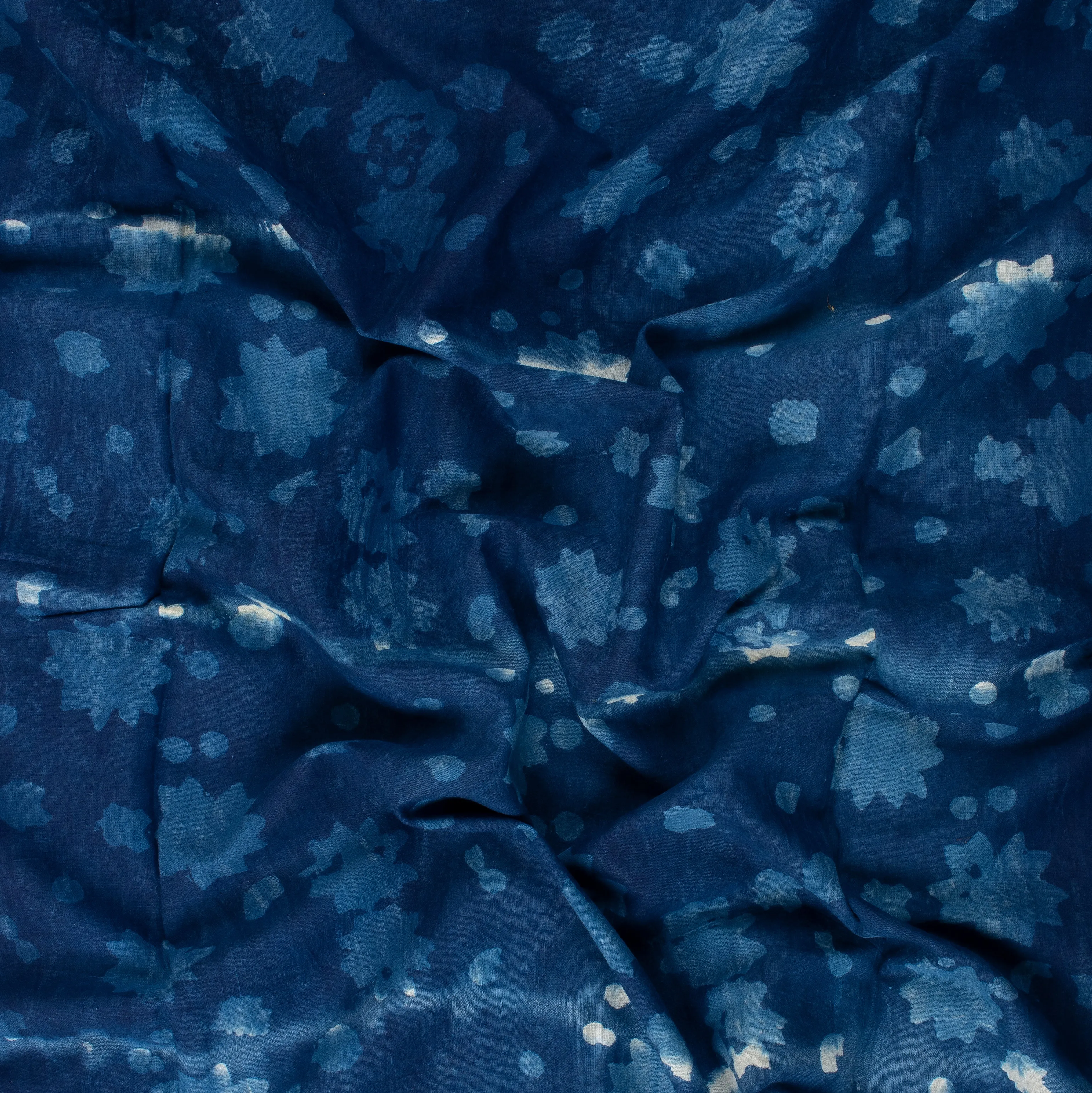 Hand Block Floral Printed Indigo Fabric