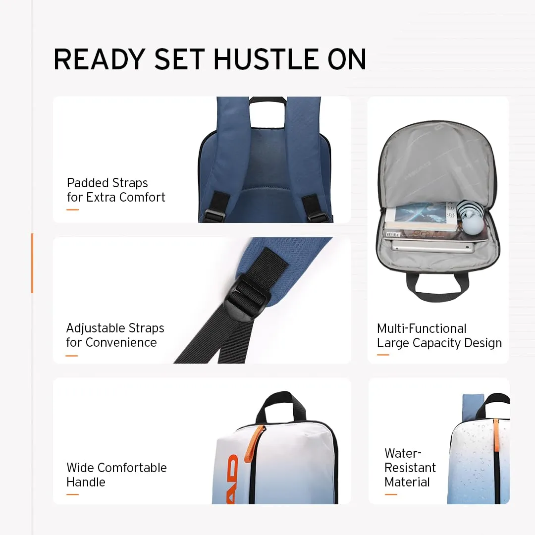 HEAD Hustle Series Travel Backpack for Men & Women - 10 L | 100% Polyester | Water Resistant | Laptop Bag for Men | College Bag for Men | School Bag for Girls | Office Bag for Men | Blue Gradient