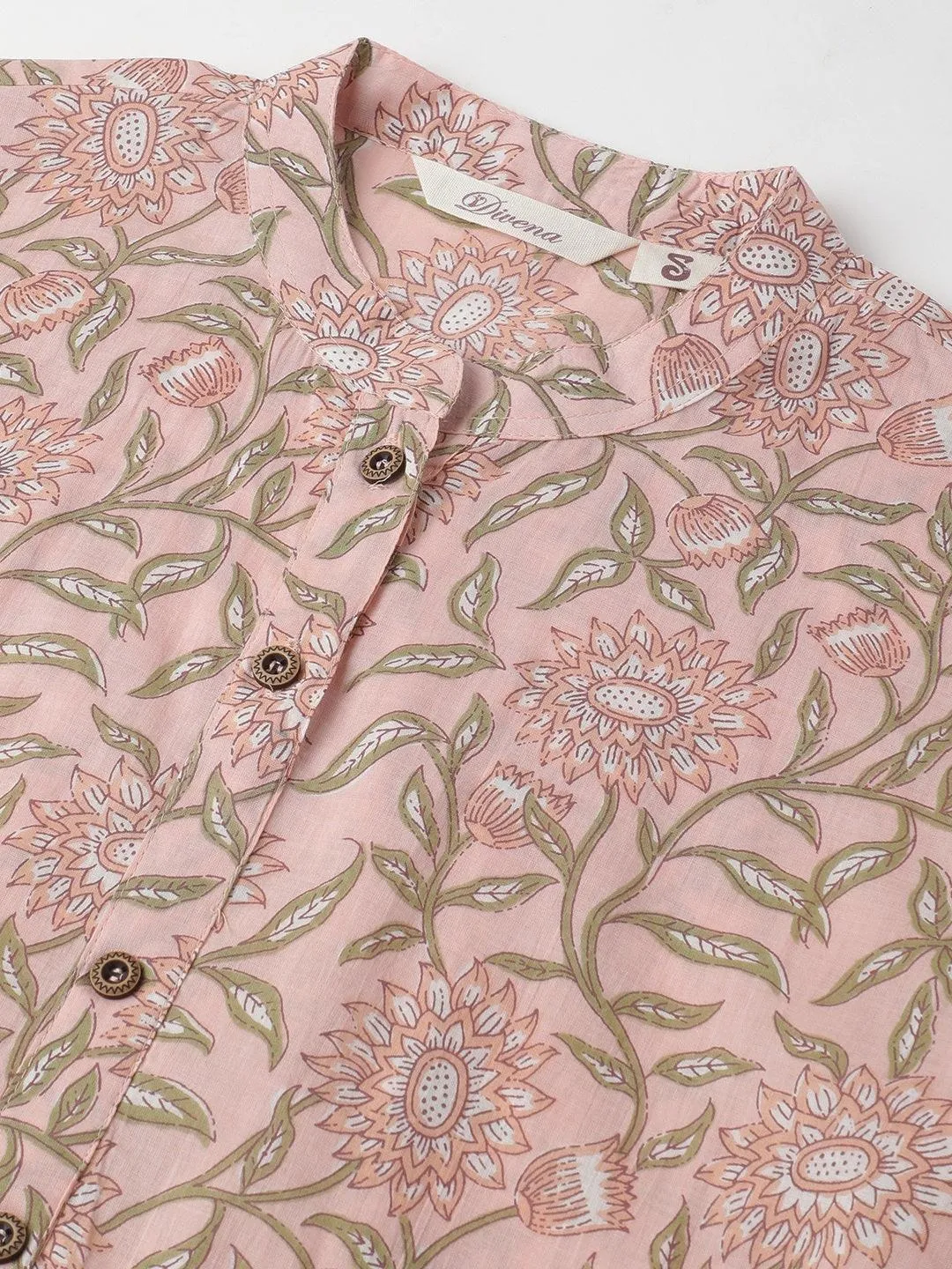 Jashvi Baby Pink & Green Floral Printed Straight Kurta