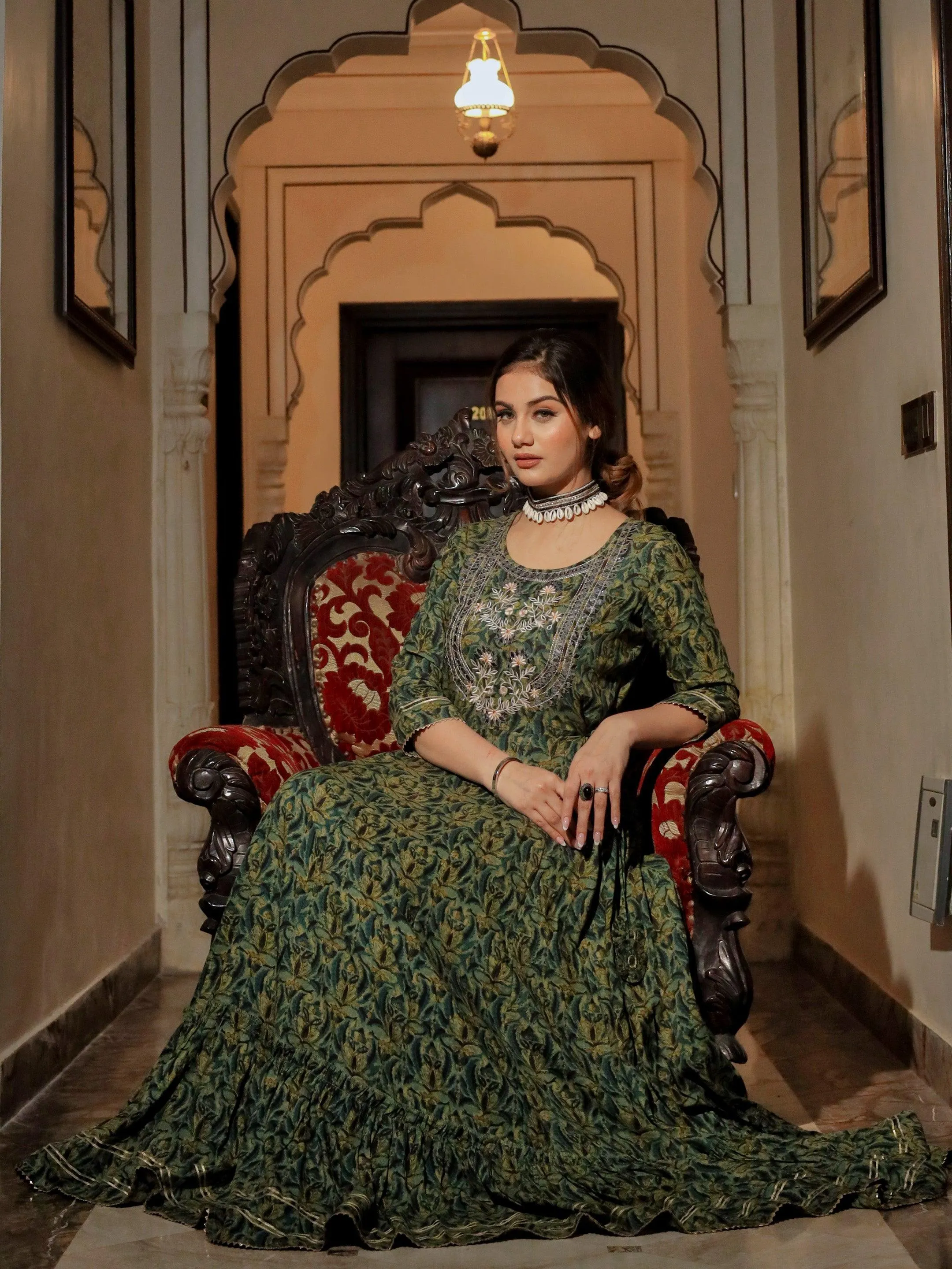 Jashvi Dark Green Anarakali Kurta