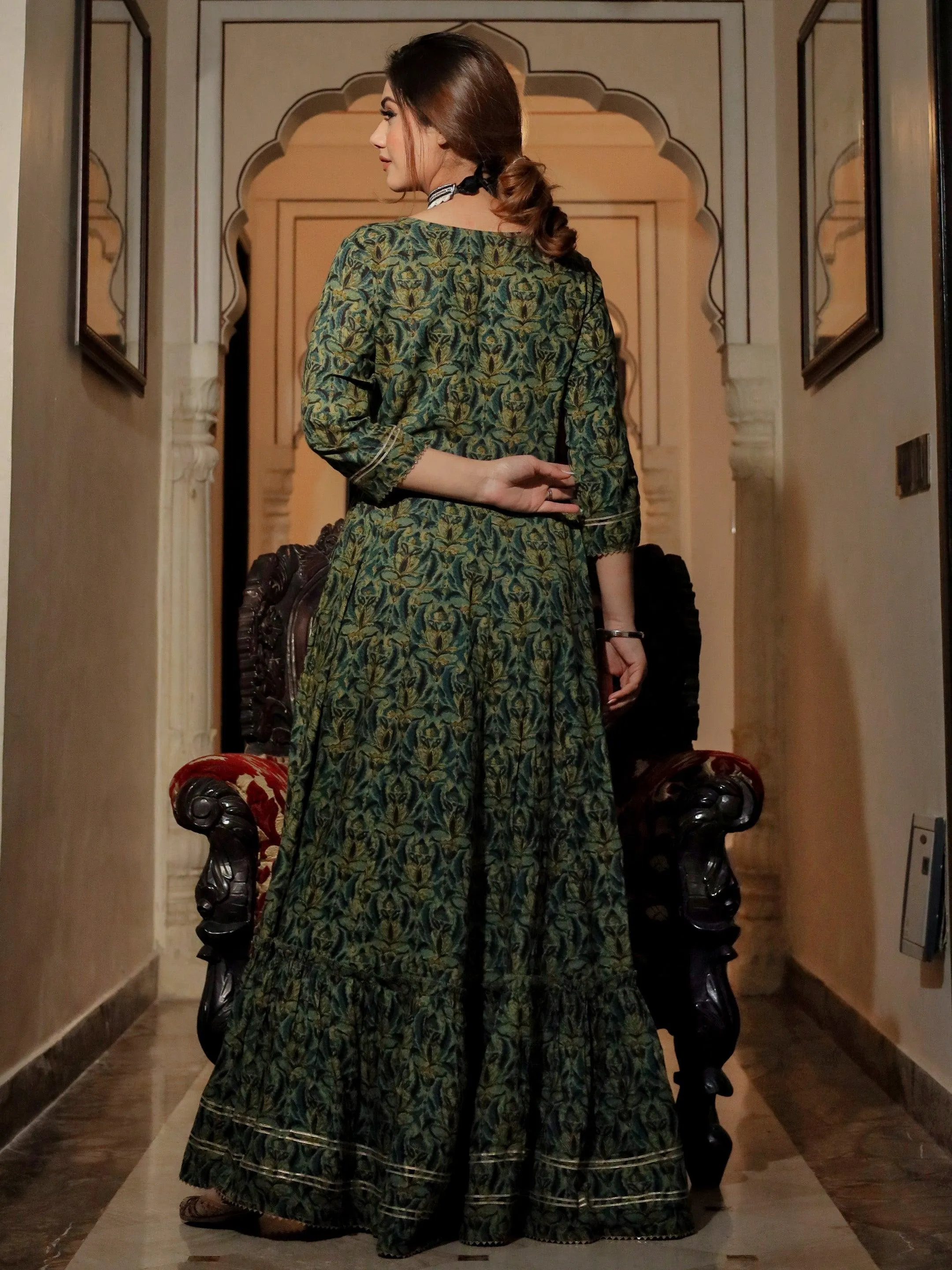 Jashvi Dark Green Anarakali Kurta