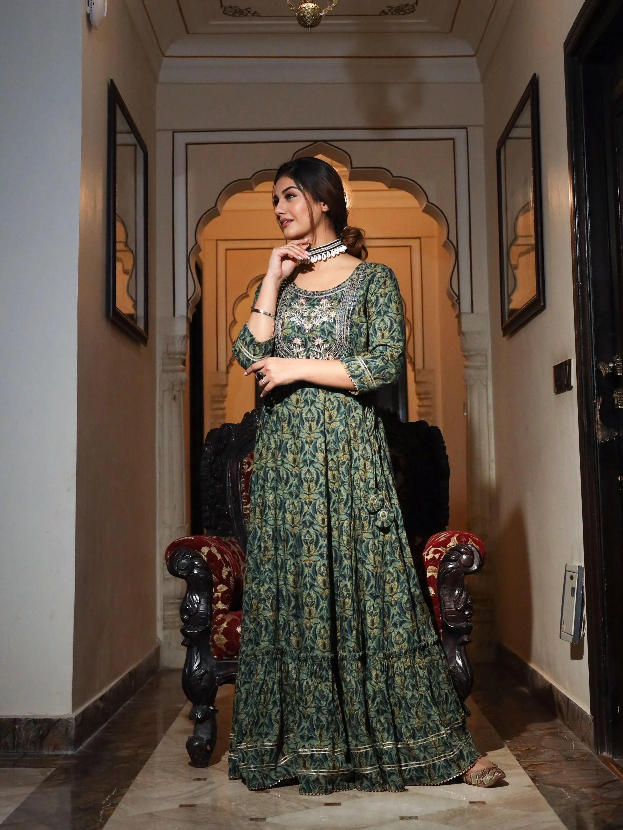 Jashvi Dark Green Anarakali Kurta