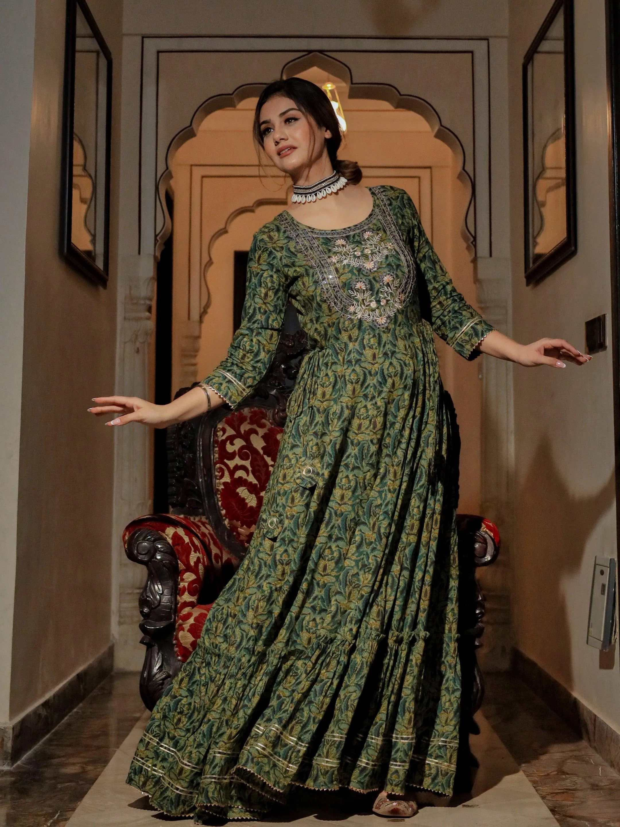 Jashvi Dark Green Anarakali Kurta