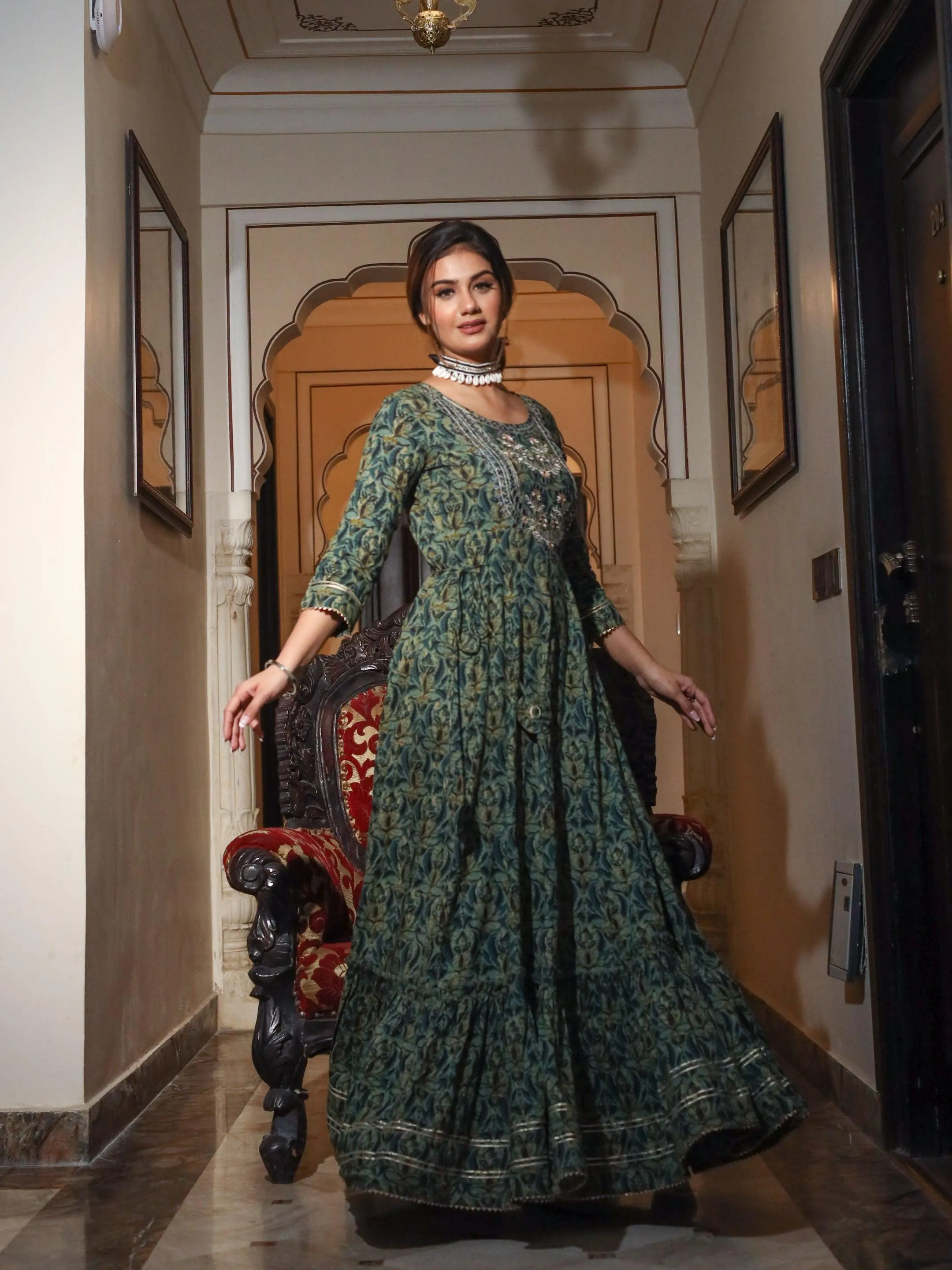 Jashvi Dark Green Anarakali Kurta