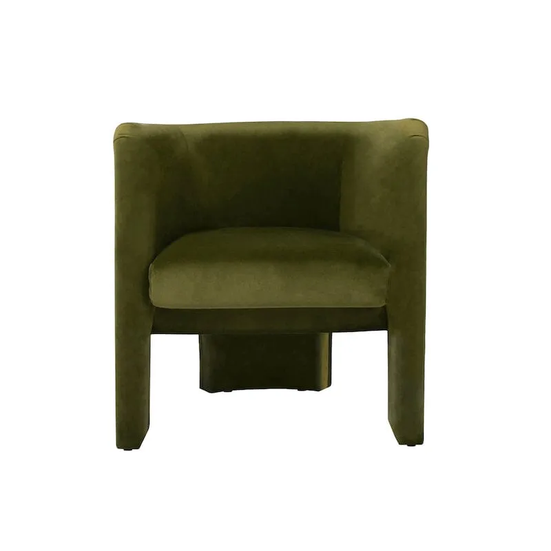 Lansky Olive Green Velvet Barrel Chair by Worlds Away