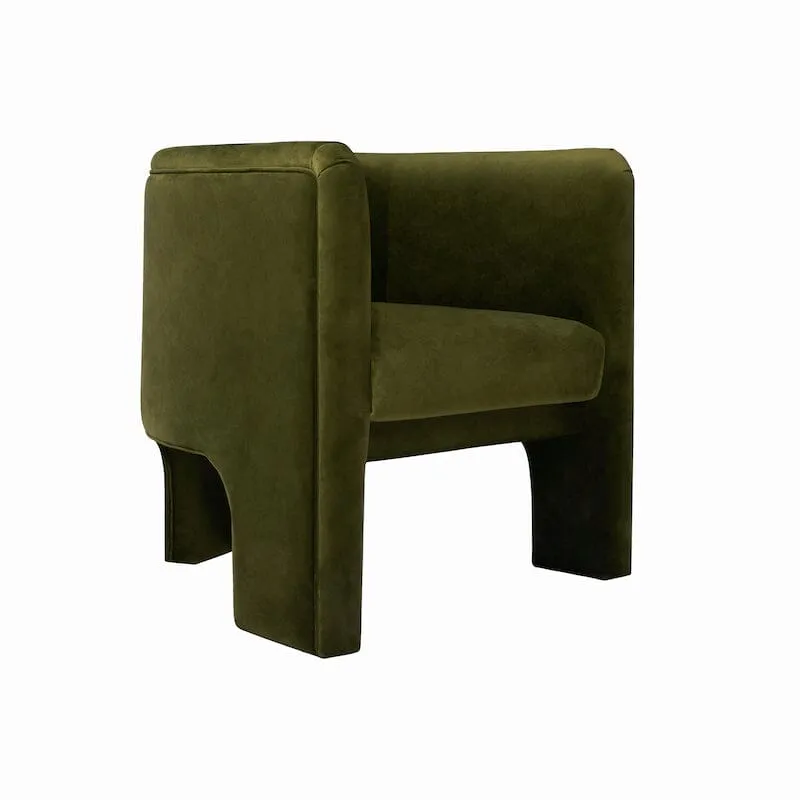 Lansky Olive Green Velvet Barrel Chair by Worlds Away