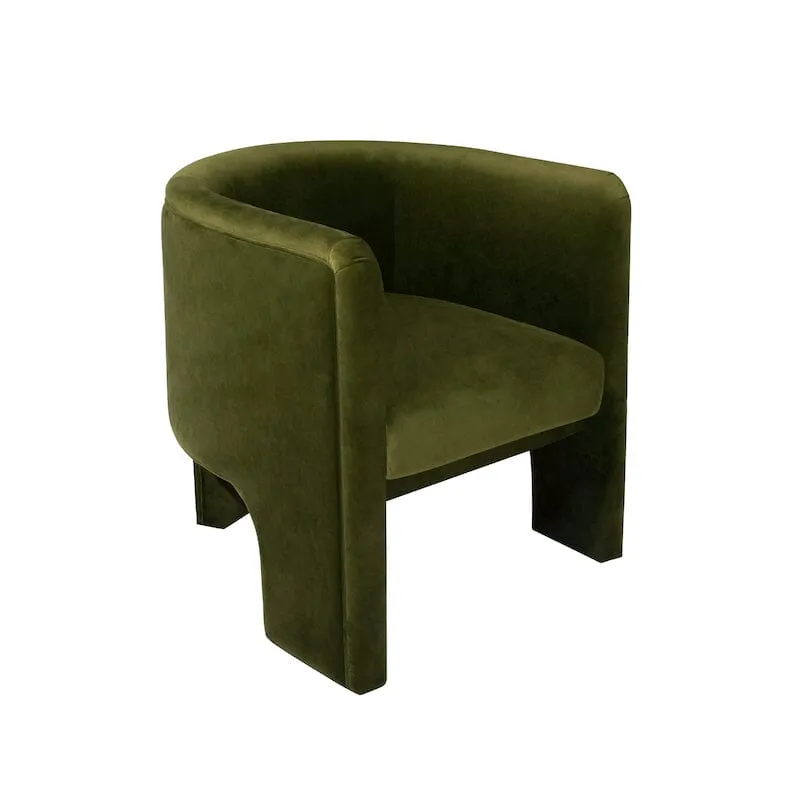 Lansky Olive Green Velvet Barrel Chair by Worlds Away