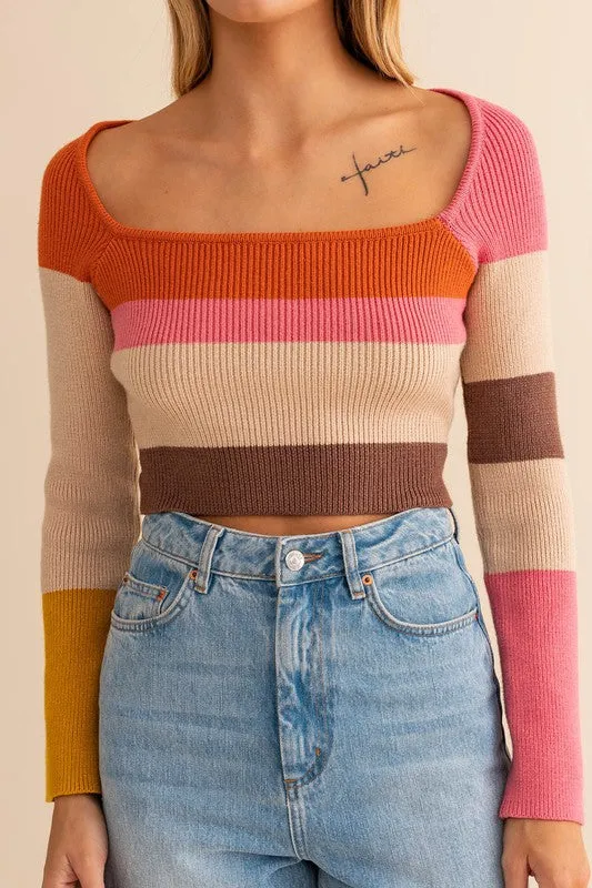 Long Sleeve Color Block Stripe Knit Top