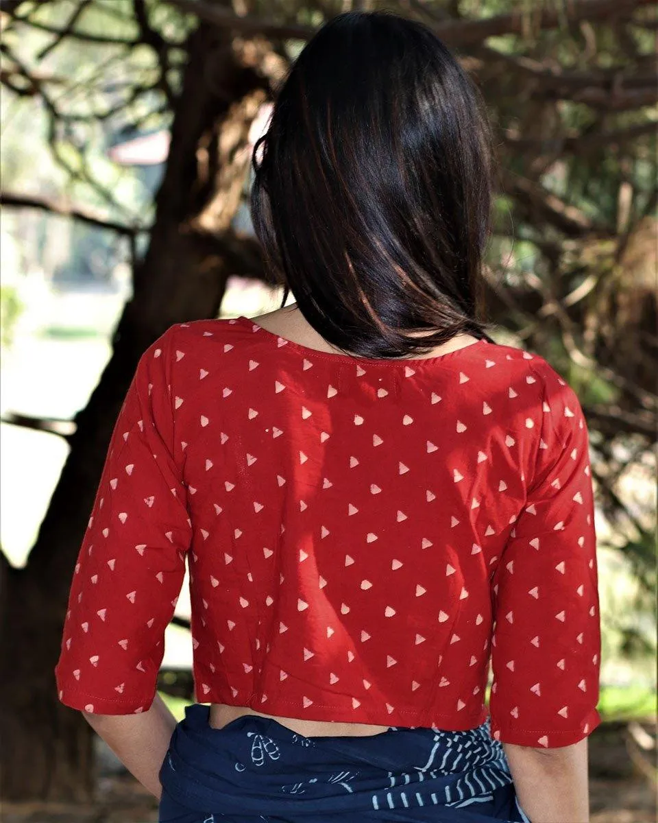 Maroon Blockprinted Crop Top Cotton Blouse