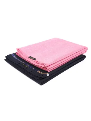 Men's Cotton Blend Dpink Shirt (2.25 M) & Nblue Trouser (1.2 M) Unstitched Fabric Combo - Sojanya