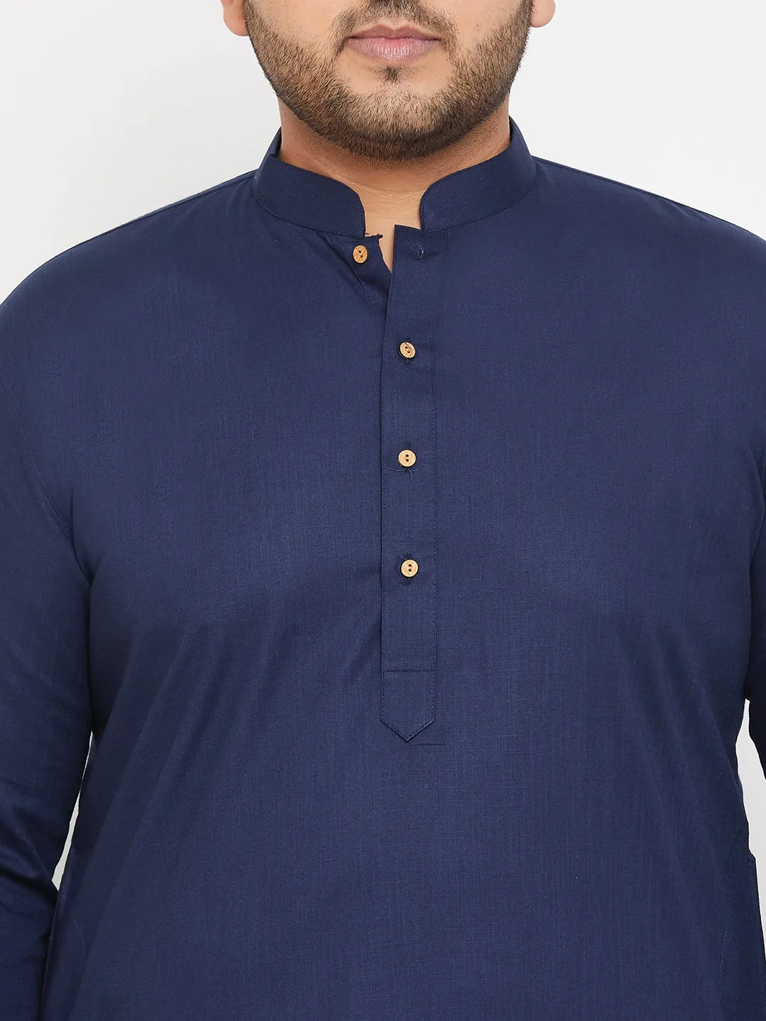 Men's Plus Navy Blue And White Cotton Blend Kurta Pyjama Set - Vastramay