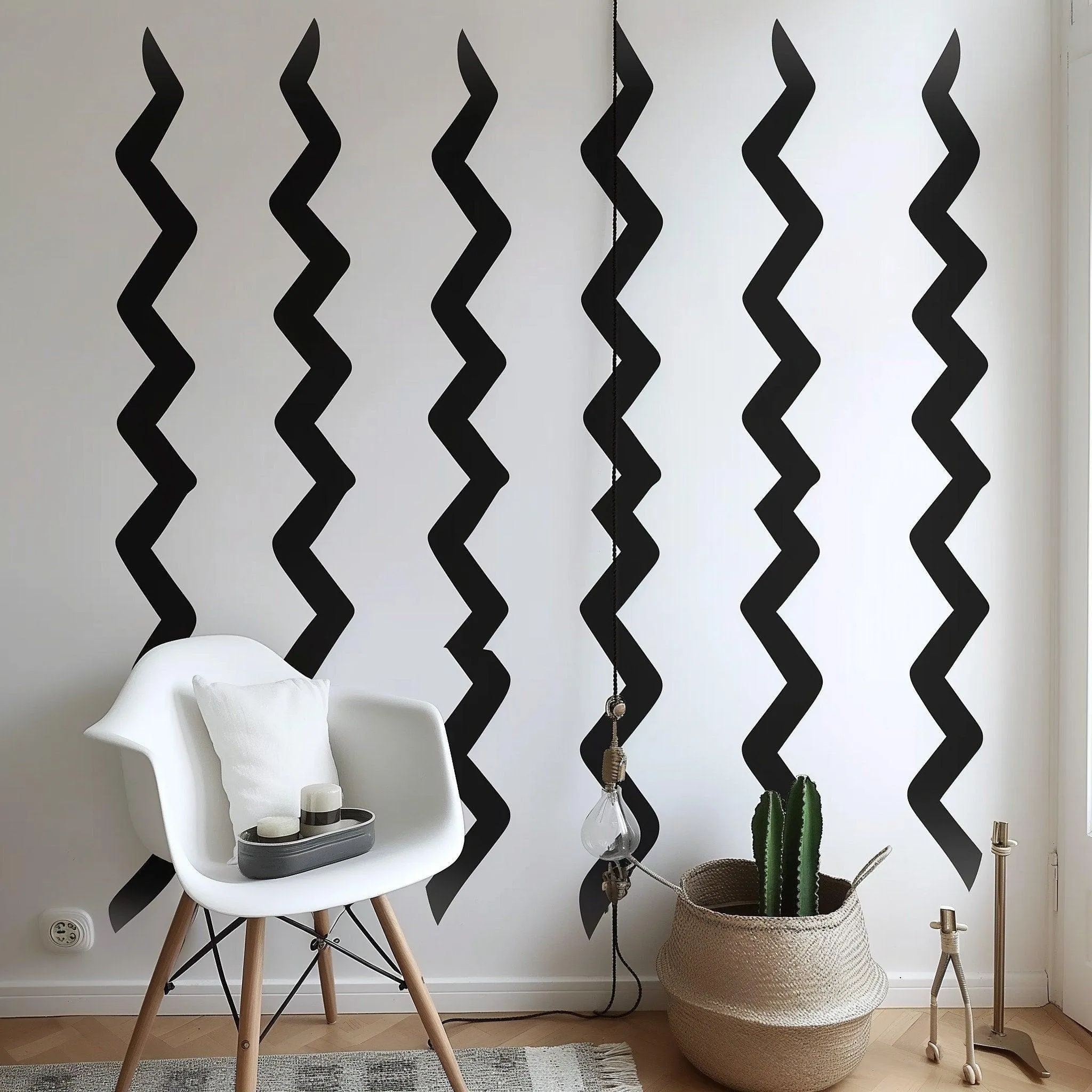 Modern Black Zigzag Wall Stickers - Vertical Patterns Vinyl Stickers for Contemporary Room Decor