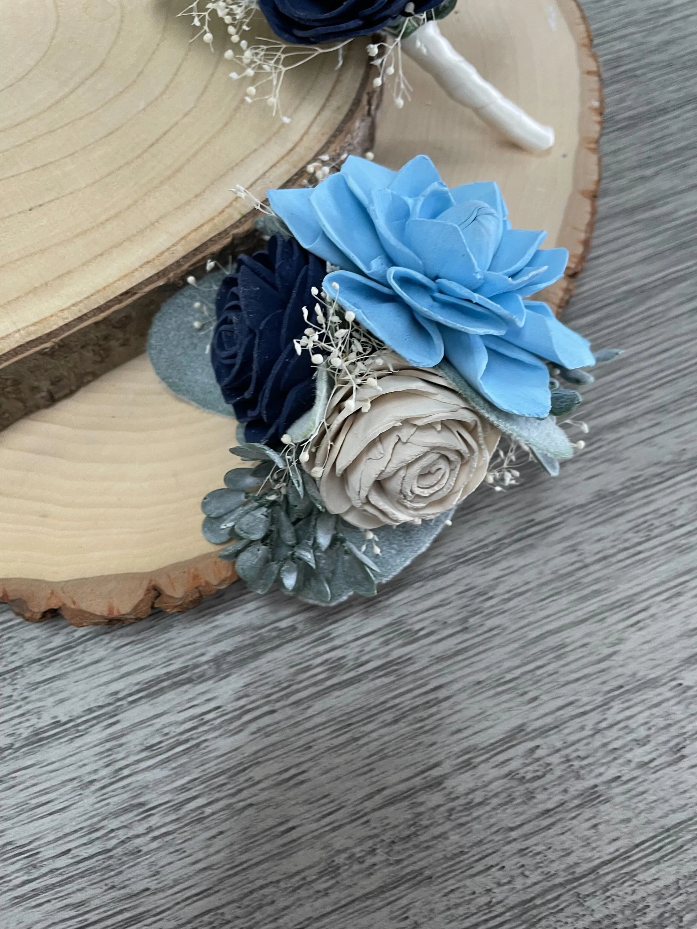 Navy and Blue Sola Flower Boutonniere and Corsage Set